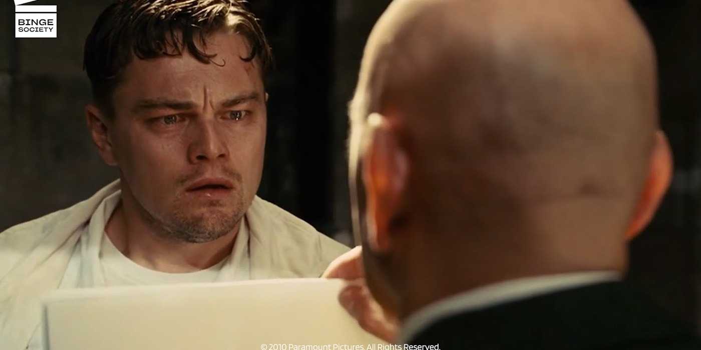 Teddy Daniels (Leonardo DiCaprio) looking perturbed in Shutter Island