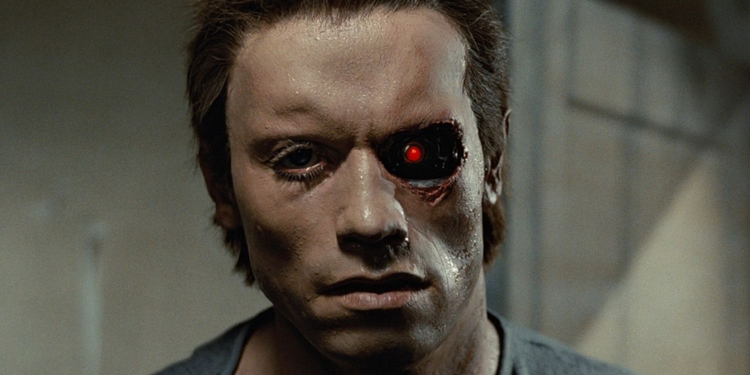 Terminator Practical Effects breakdown showing the t-800 with a robotic eye