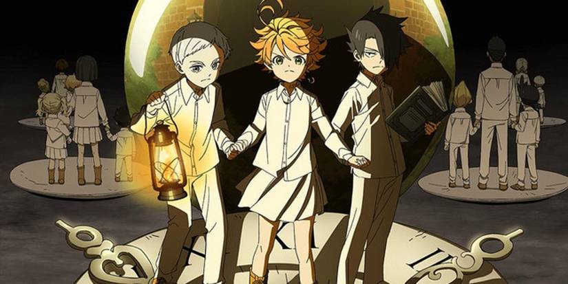 The main trio of The Promised Neverland (Norman, Emma, and Ray)