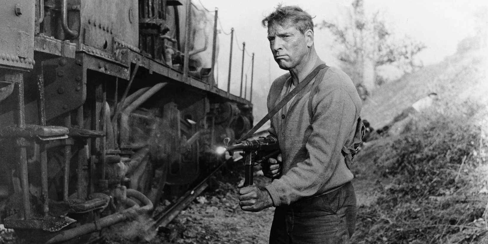 Paul Labiche (Burt Lancaster) firing a gun in The Train (1964).