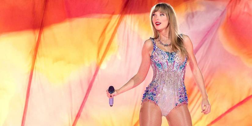 Taylor Swift on stage during the Eras Tour to perform Miss Americana