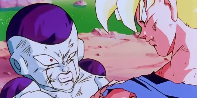 Super Saiyan Goku prepares to defeat Final Form Frieza on planet Namek