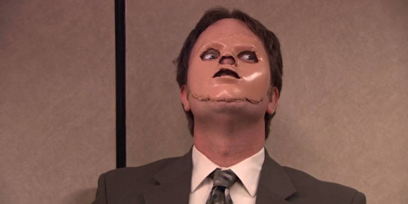 Dwight (Rainn Wilson) in a Mask in The Office "Stress Relief"