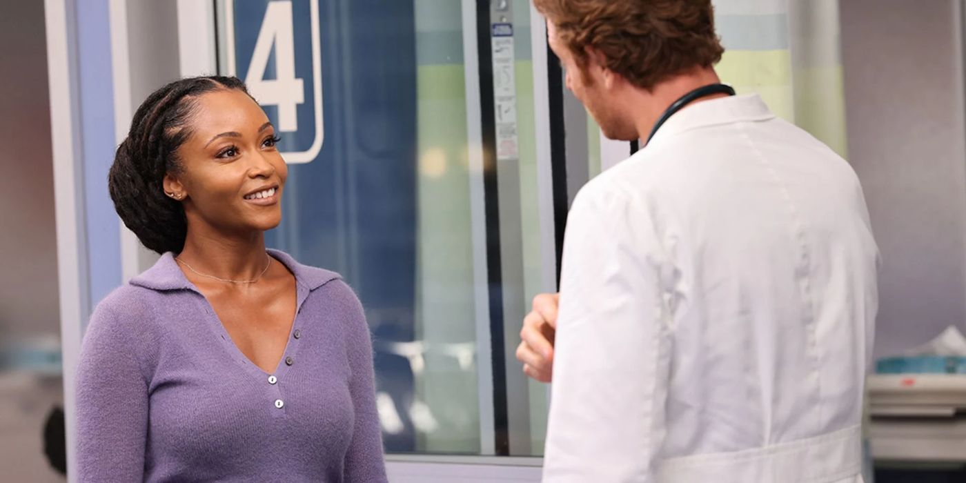 April Sexton talking to a doctor in Chicago Med