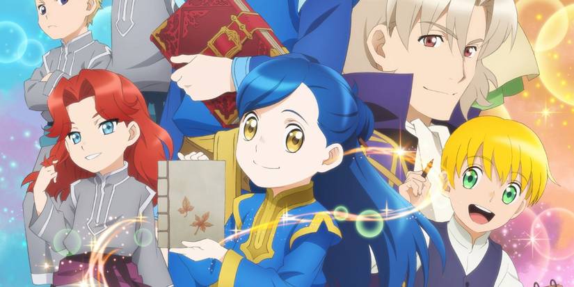 Ascendance of a Bookworm Myne Holding a Book with other characters behind