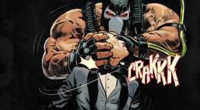 Comic book panel: Bane snaps Alfred Pennyworth's neck in front of Robin in Batman #77