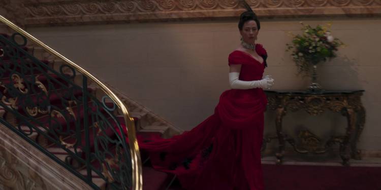 gilded age red dress Bertha's red ball gown in The Gilded Age