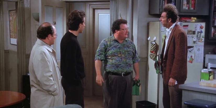 George, Jerry, Newman e Kramer no apartamento de Jerry em Seinfeld.