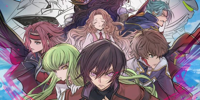 10 Thrilling Anime So Good They Made Fans Root For The Bad Guys 7 Code Geass Lelouch of the Rebellion, Featuring a Posing Lelouch and Others in front of a blue sky background