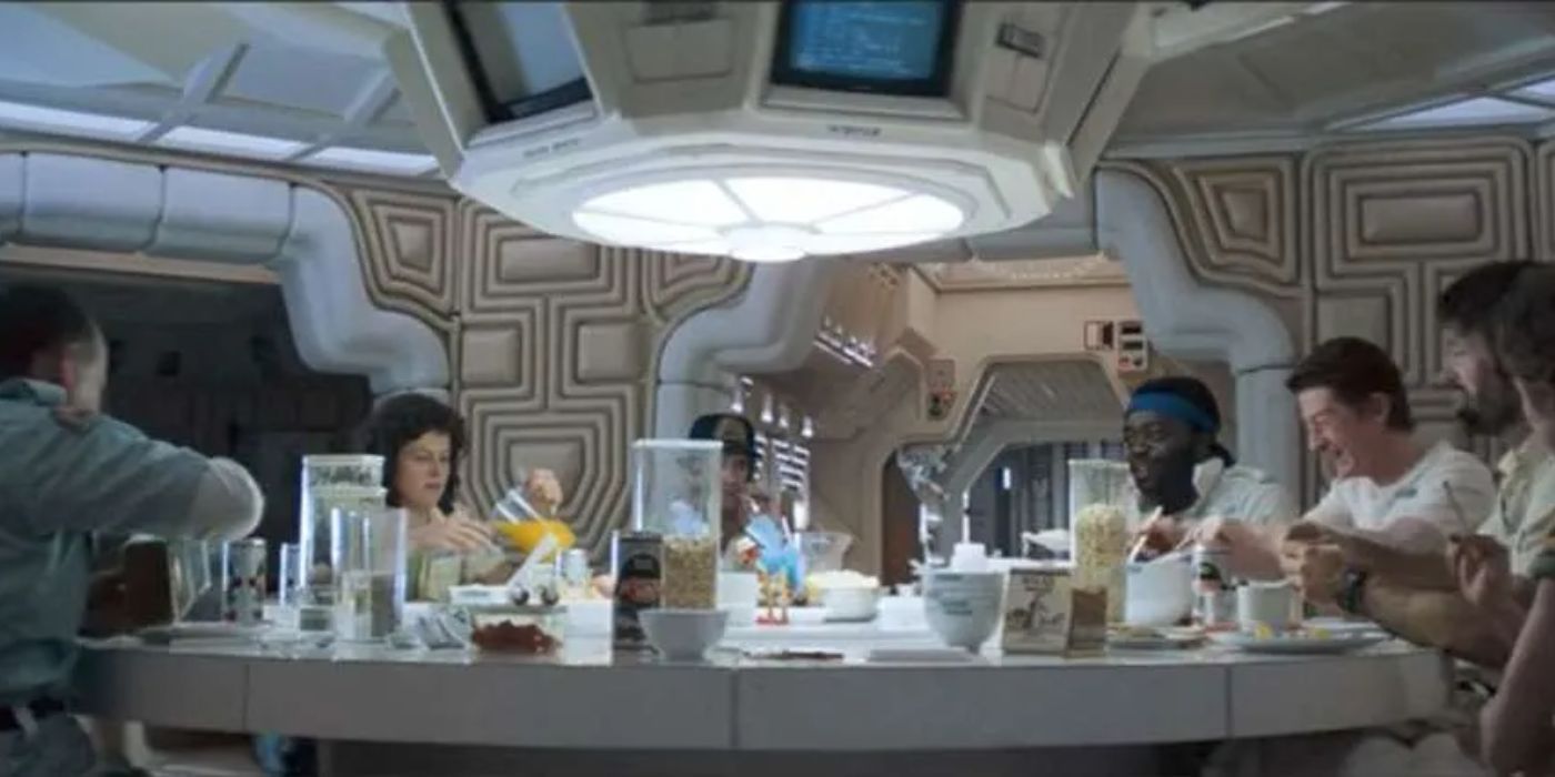 The crew of the Nostromo has dinner in Alien