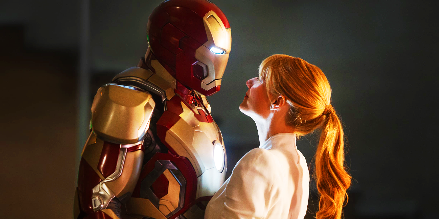 Hollow Iron Man armor and Gwyneth Paltrow's Pepper Potts in Iron Man 3