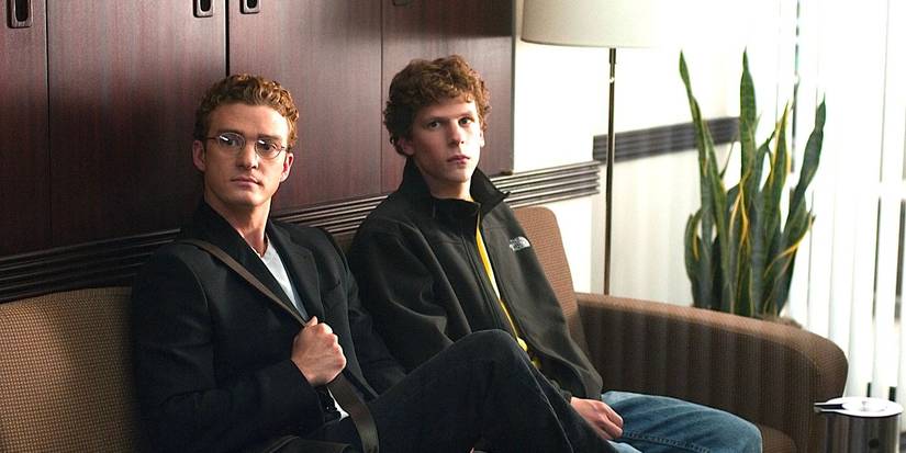 Sean Parker and Mark Zuckerberg waiting in the lobby in The Social Network