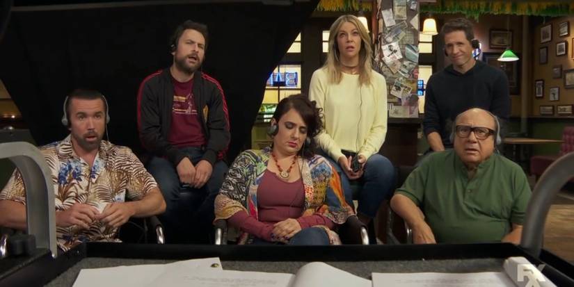 Artemis and the Paddy's Pub gang looking uncomfortable while making Lethal Weapon in It's Always Sunny