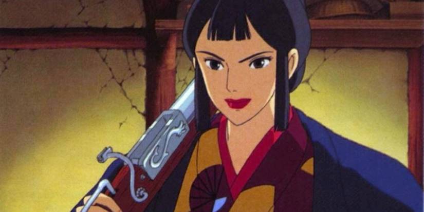 Lady Eboshi with a gun slung over her shoulder in Princess Mononoke.