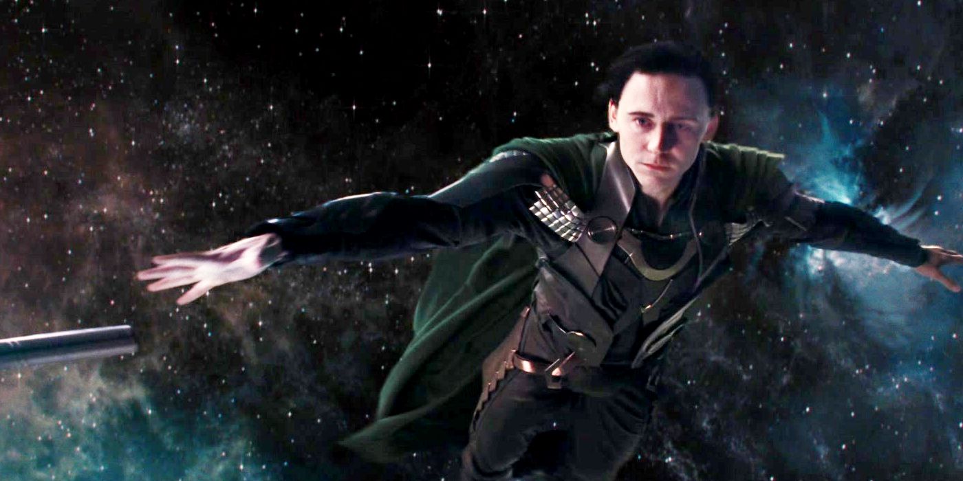 Loki lets go of spear and falls through a wormhole in space at the end of Thor (2011)