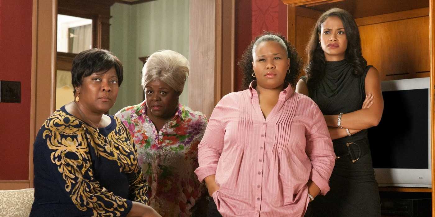 The Madea family looks unimpressed in an empty bedroom in Madea's Big Happy Family