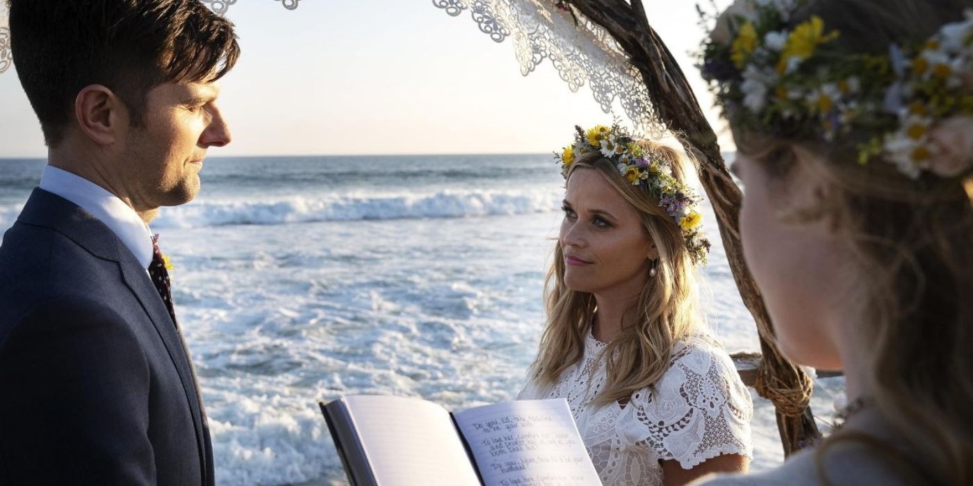 Madeline and Ed look at one another during their vow renewal in Big Little Lies