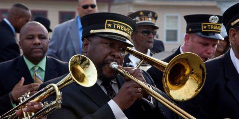 Davis (Wendell Pearce) tocando trompete na série Treme da HBO.