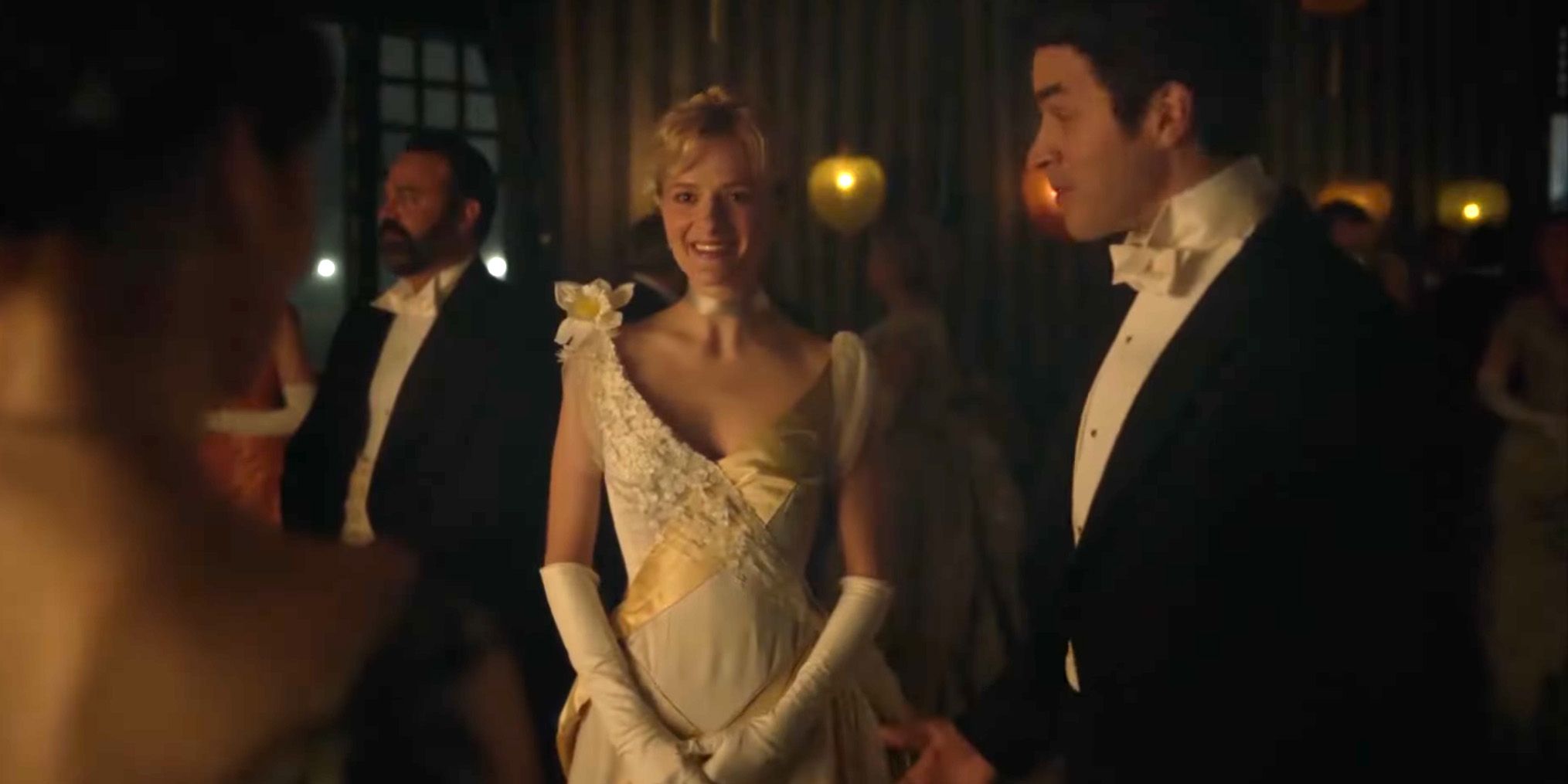 strapless open back dress The Gilded Age