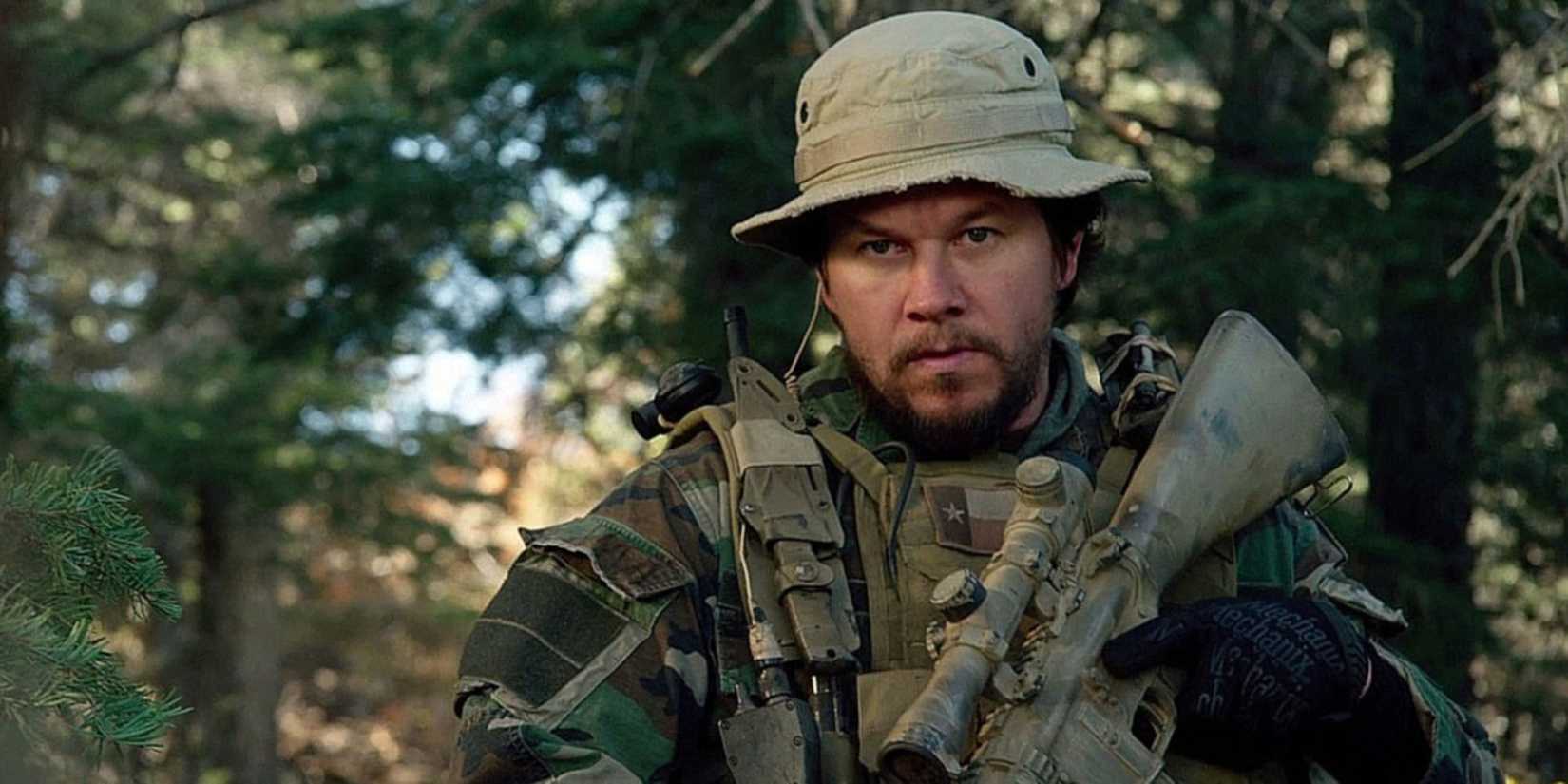Mark Wahlberg as Marcus Luttrell looking focused in Lone Survivor