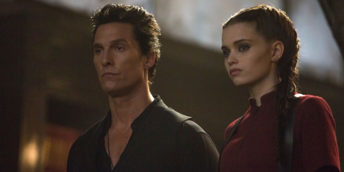 Abbey Lee and Matthew McConaughey look serious in The Dark Tower