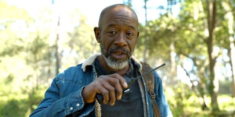 Morgan Jones using a walkie In Fear The Walking Dead season 8, episode 6.