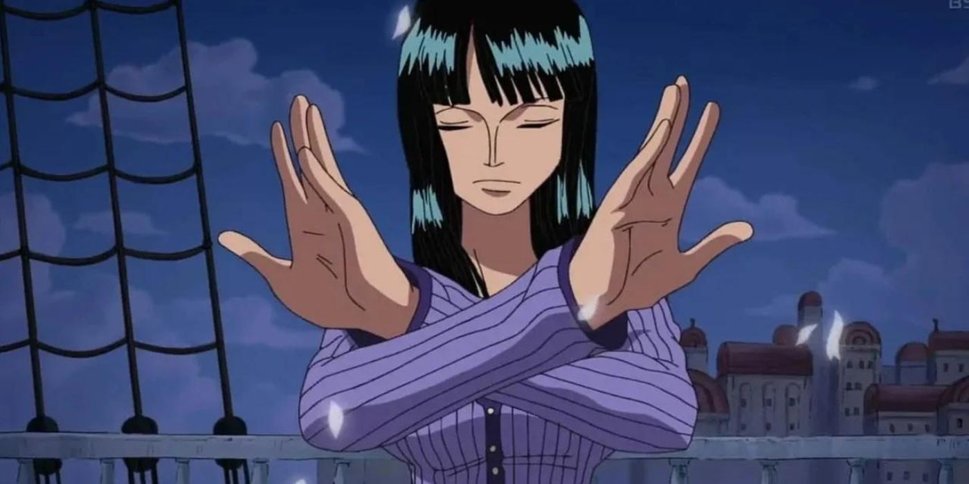 Nico Robin in a fighting stance in One Piece.