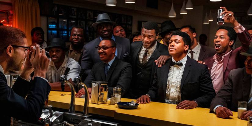 Malcolm X, Muhammad Ali, Jim Brown, and Sam Cooke gathered at a bar in One Night in Miami