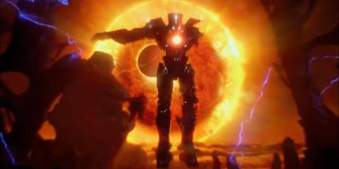 The Gipsy Danger robot entering into the breach in Pacific Rim