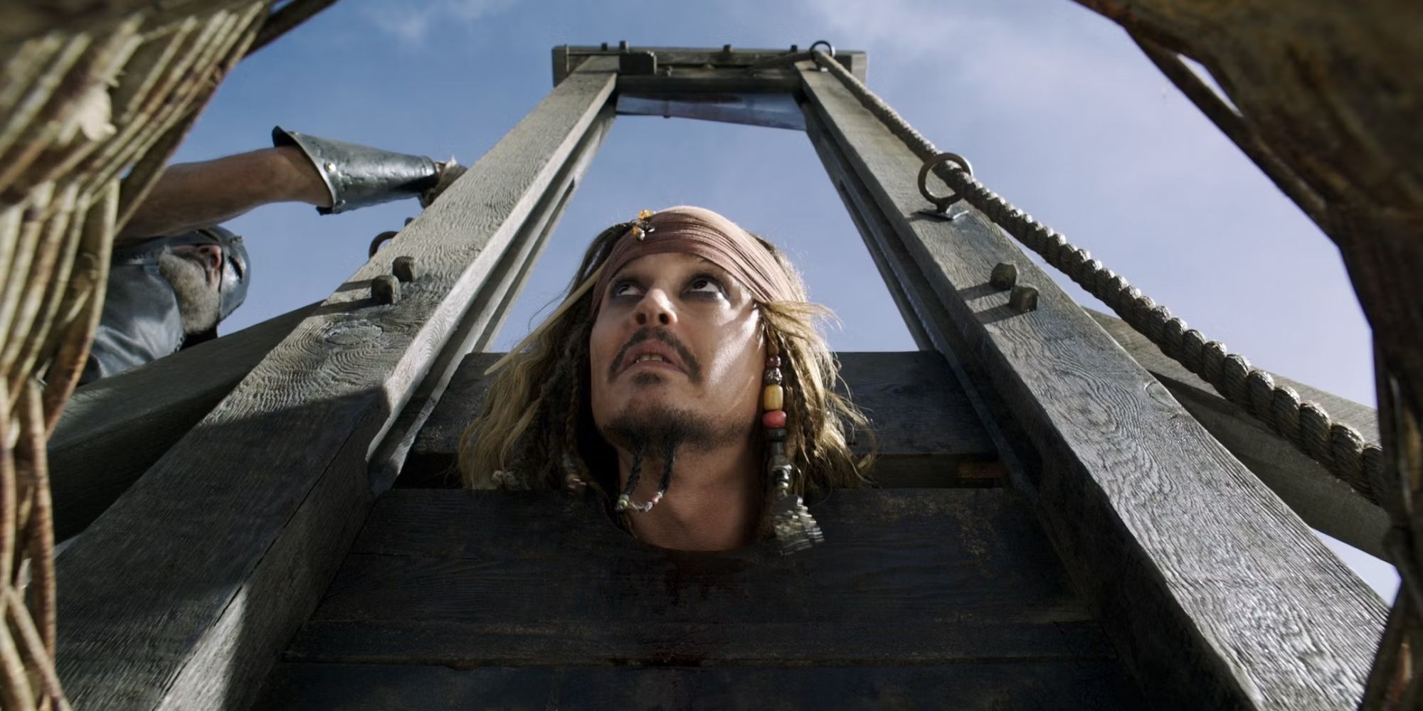 Jack Sparrow at the guillotine in Dead Men Tell No Tales