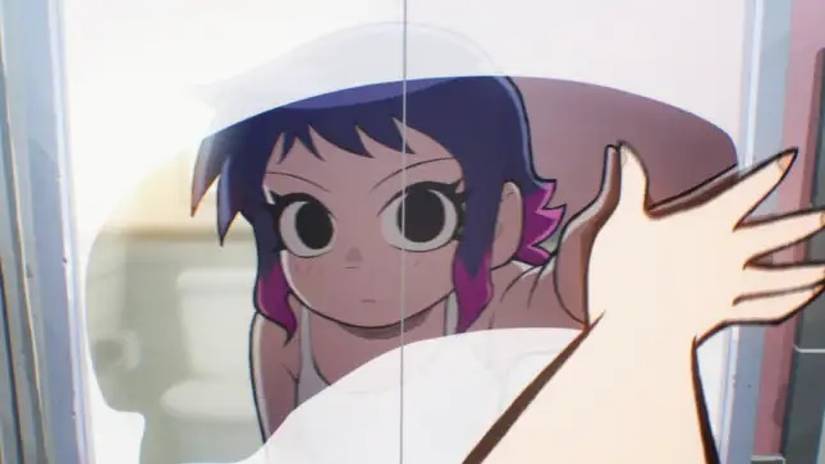 Рамона Флауэрс из "Scott Pilgrim Takes Off", смотрящая в зеркало.