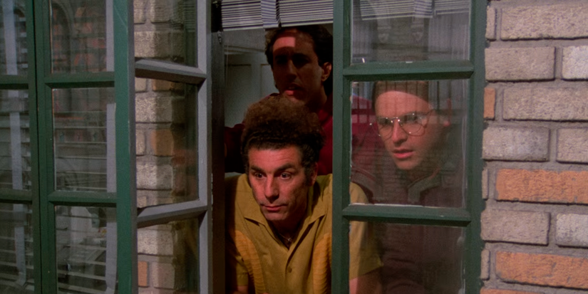 Jerry, Kramer and George looking out the window in Seinfeld