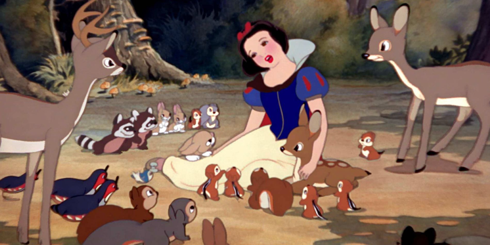 Snow White talking to the forest animals in Snow White and the Seven Dwarfs