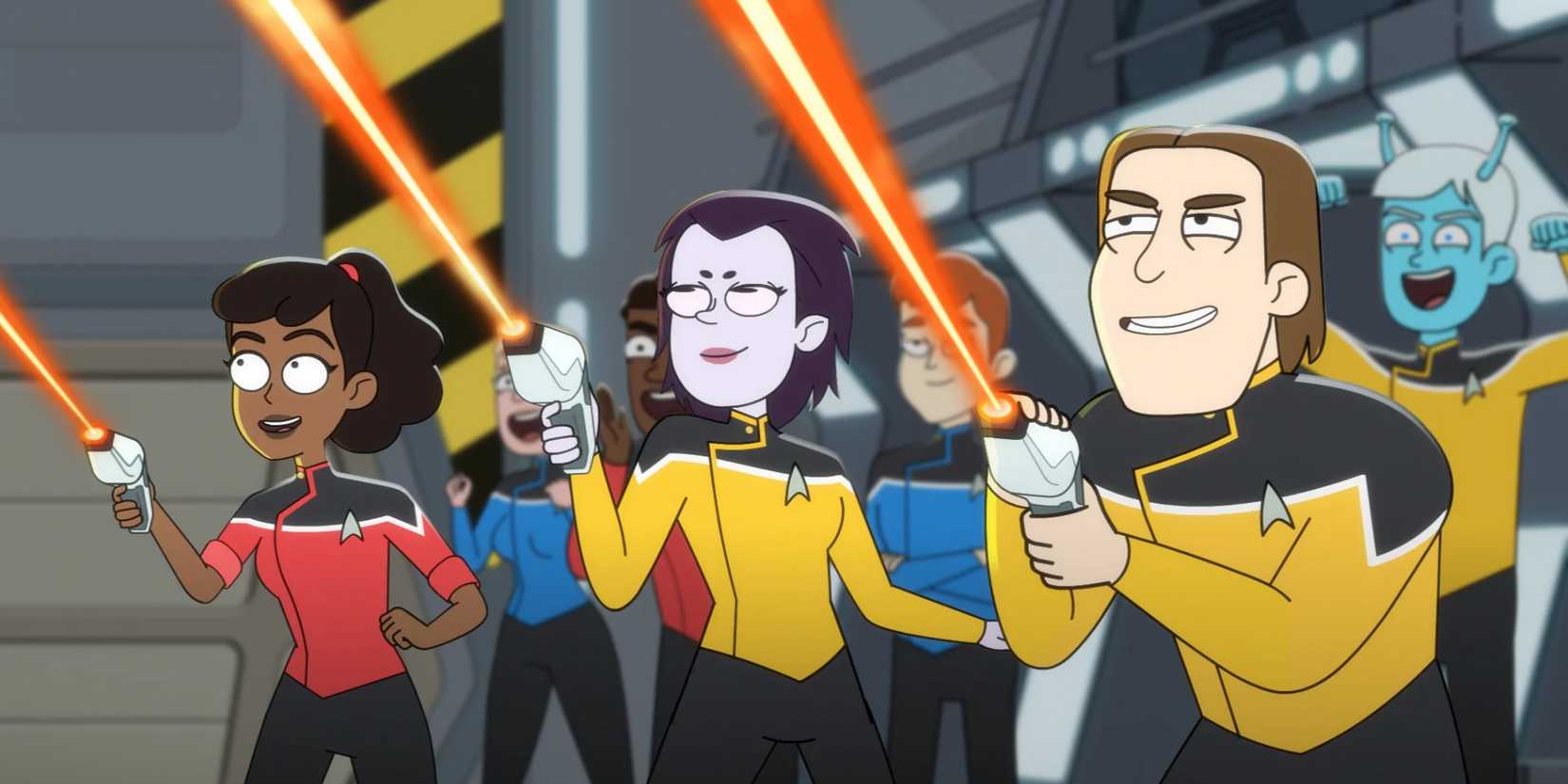 Characters pointing weapons in Star Trek Lower Decks
