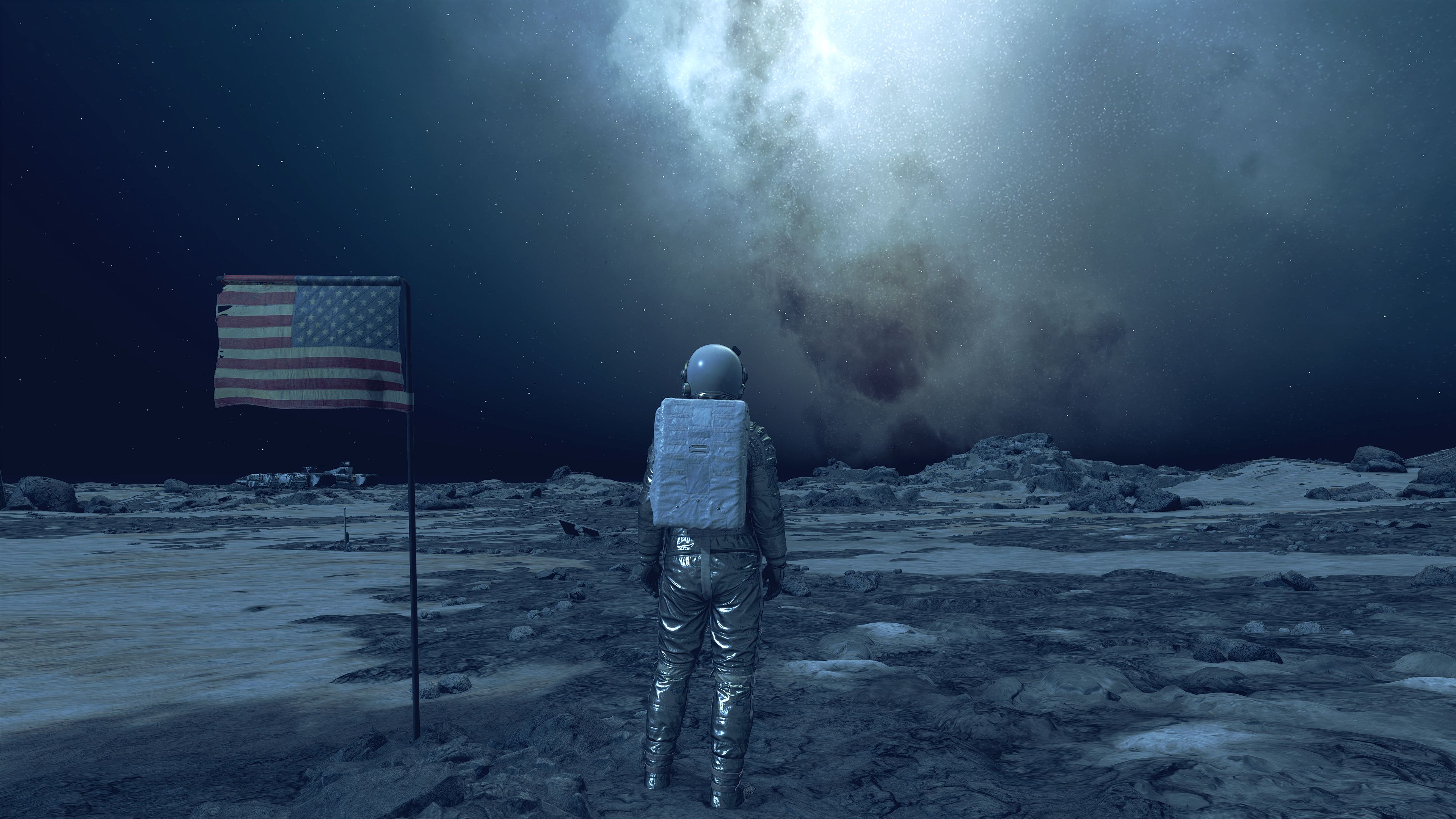 starfield-player-in-mercury-spacesuit-set-watching-stars-near-american-flag 20 Best Armor Sets In Starfield