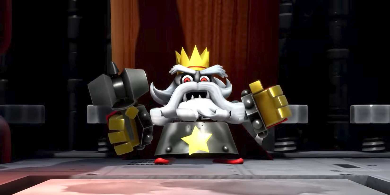 Smithy rages with his hammer in a screenshot from Super Mario RPG.