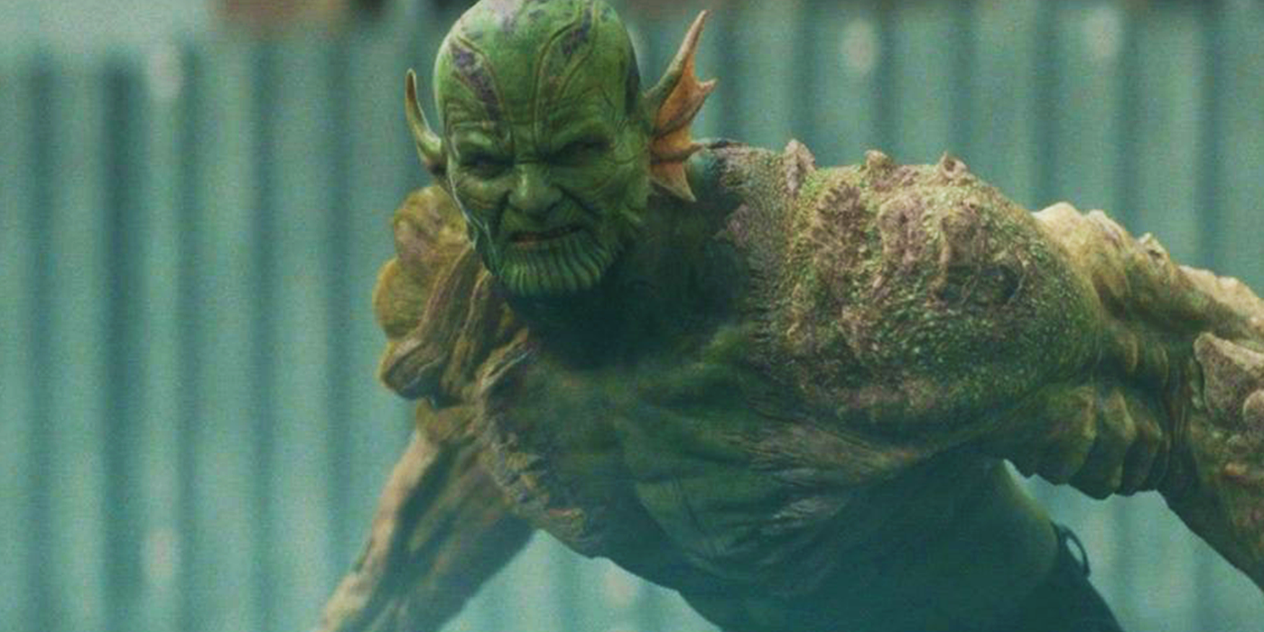 Super Skrull Gravik (Kingsley Ben-Adir) with Groot and Amobination elements on his body in Secret Invasion's finale