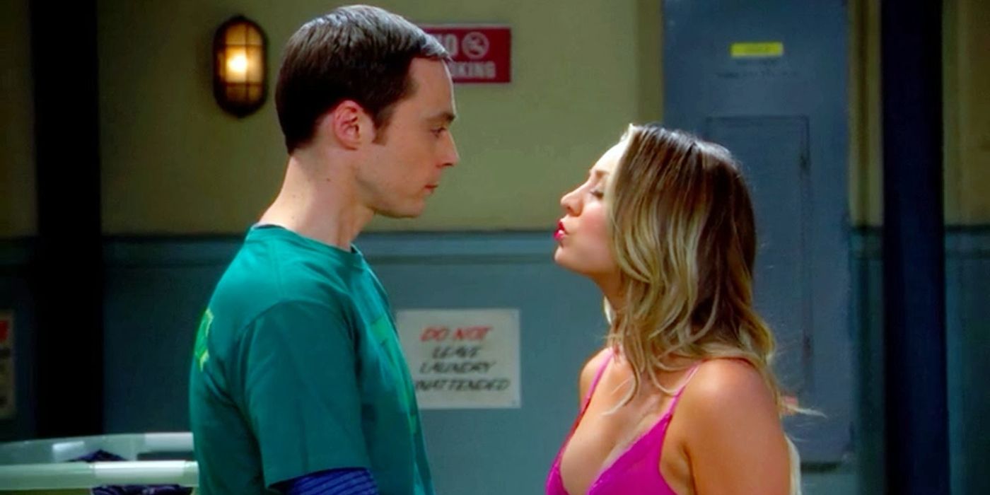 Kaley Cuoco as Penny making a move on Jim Parsons as Sheldon in The Big Bang Theory episode 