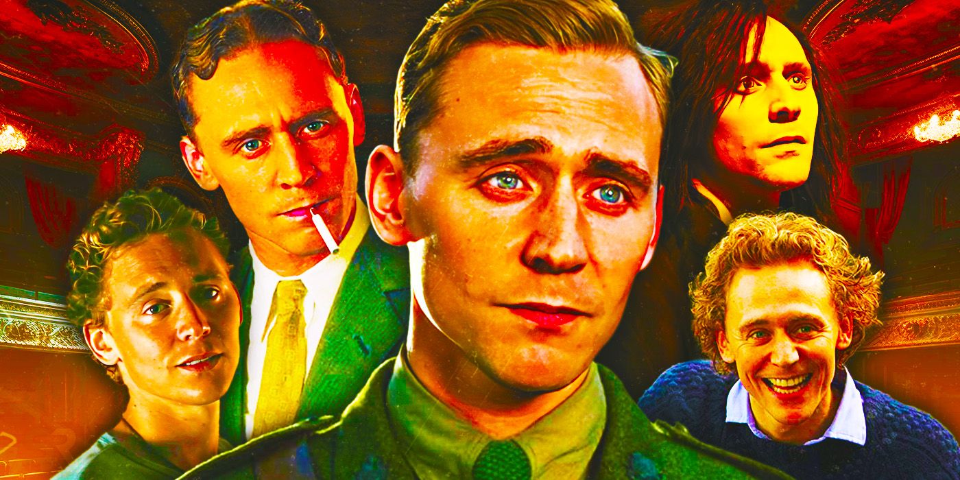A collage of Tom Hiddleston in various movie roles