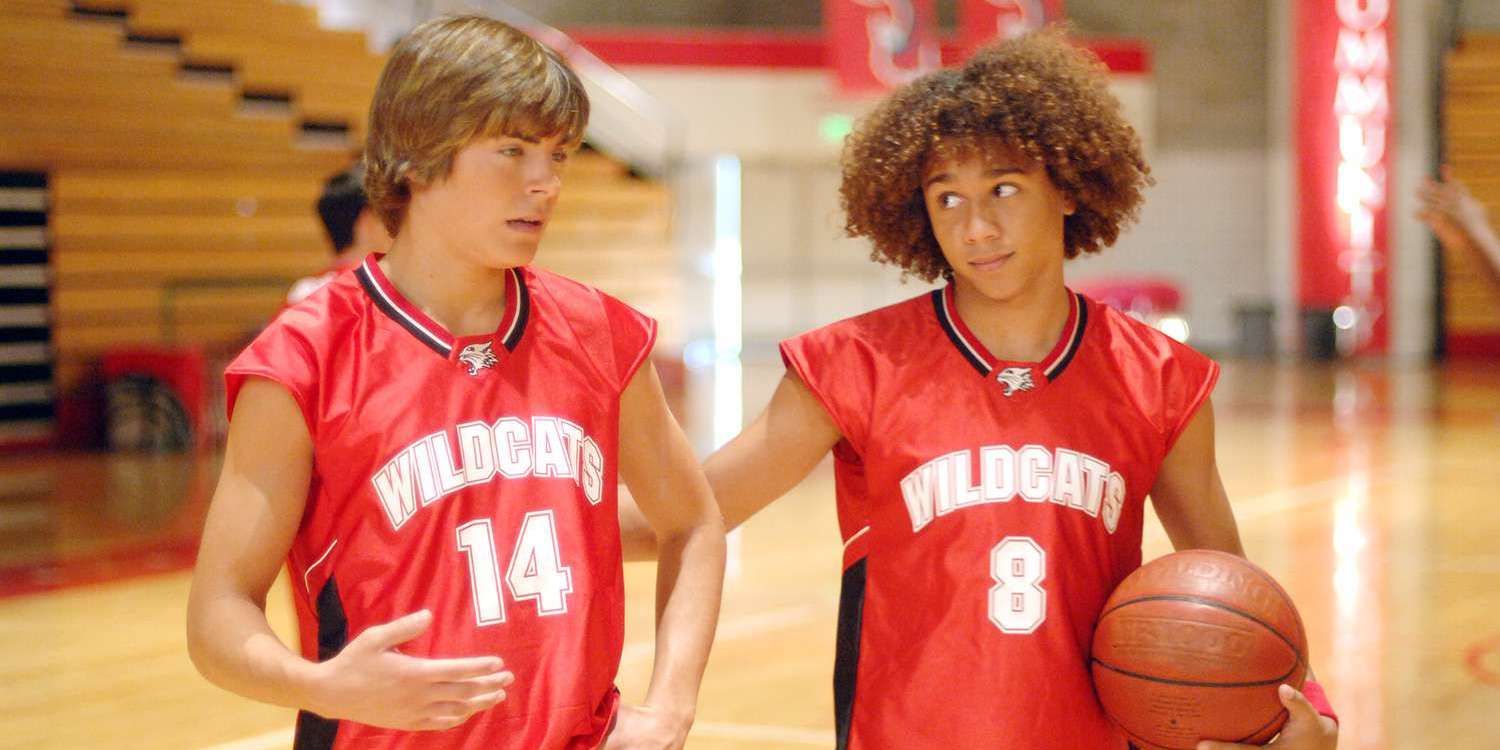 Troy Bolton & Chad Danforth talking on the basketball court in High School Musical