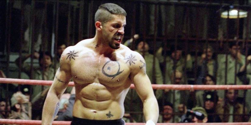 A bruised Yuri Boyka scowls at an opponent inside a kickboing ring in Undisputed II: Last Man Standing