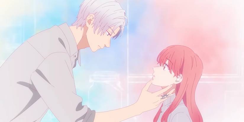 A Sign of Affection Yuki and Itsuomi share an intimate moment as he holds her head.