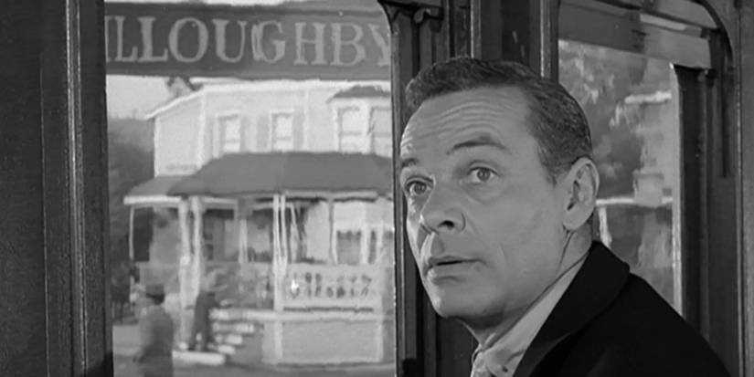 Gart Williams (James Daly) on a train looking out the window in The Twilight Zone