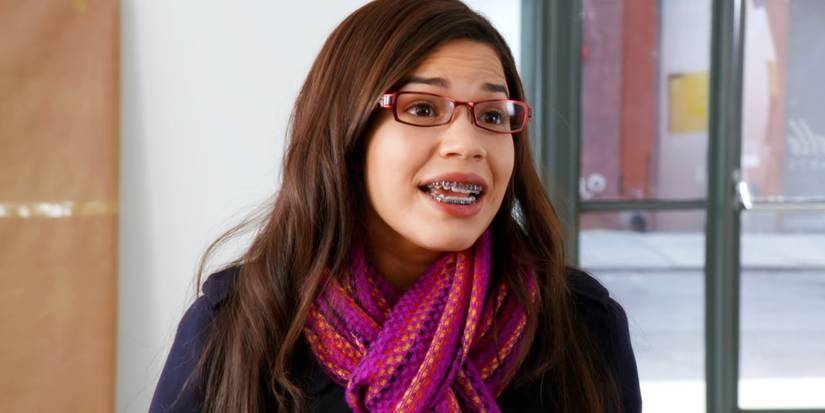 America Ferrera's Betty talking while wearing scarf in Ugly Betty.