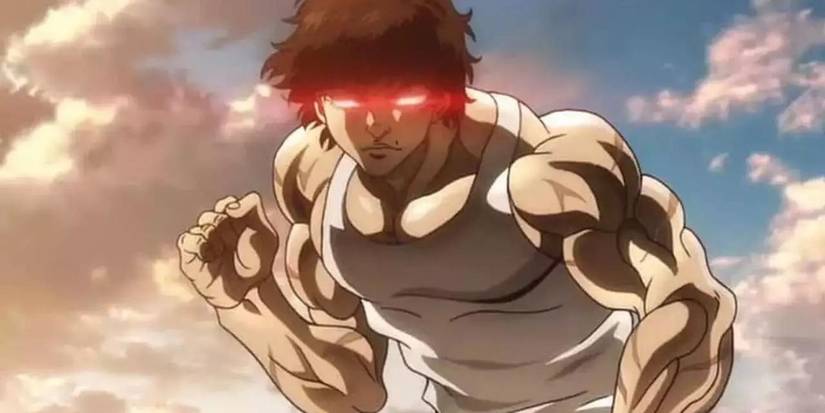 Baki's eyes glow red as he assumes a fighting stance and prepares himself for a fight