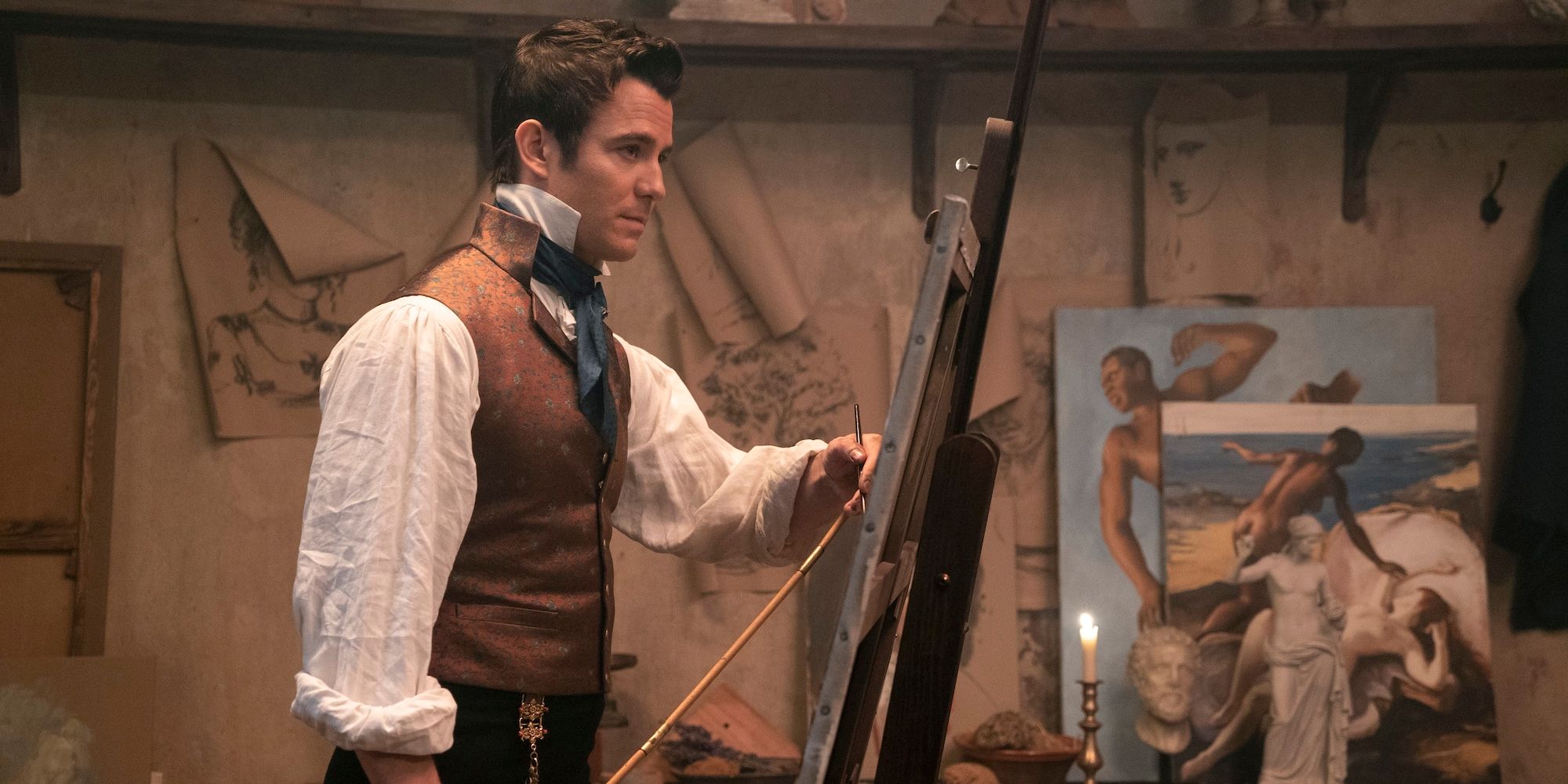 Benedict (Luke Thompson) paints in Bridgerton season 2 episode 8