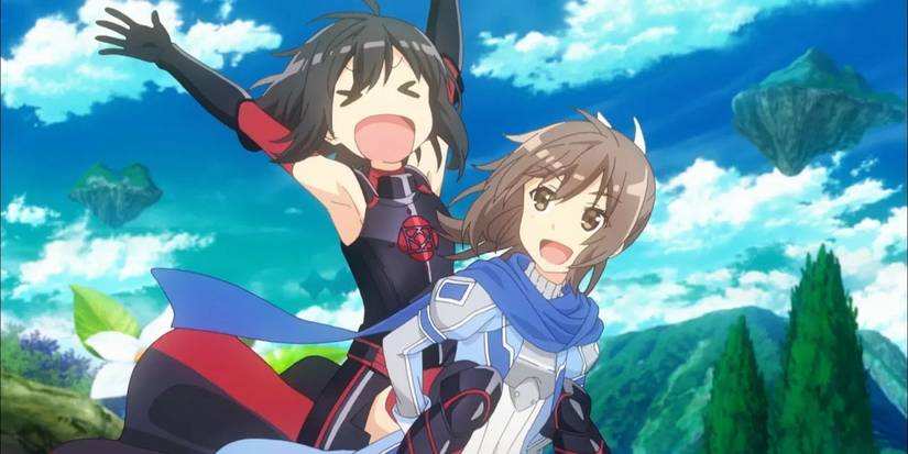 7 Near-Perfect Isekai Anime No One Remembers 3 The two friends, Maple and Risa from Bofuri are playing around, and Risa gives Maple a piggyback ride