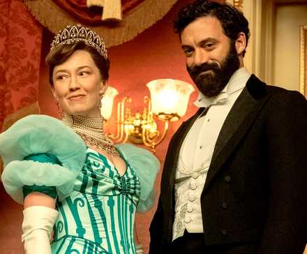 Carrie Coon as Bertha and Morgan Spector as George in Gilded Age season 2