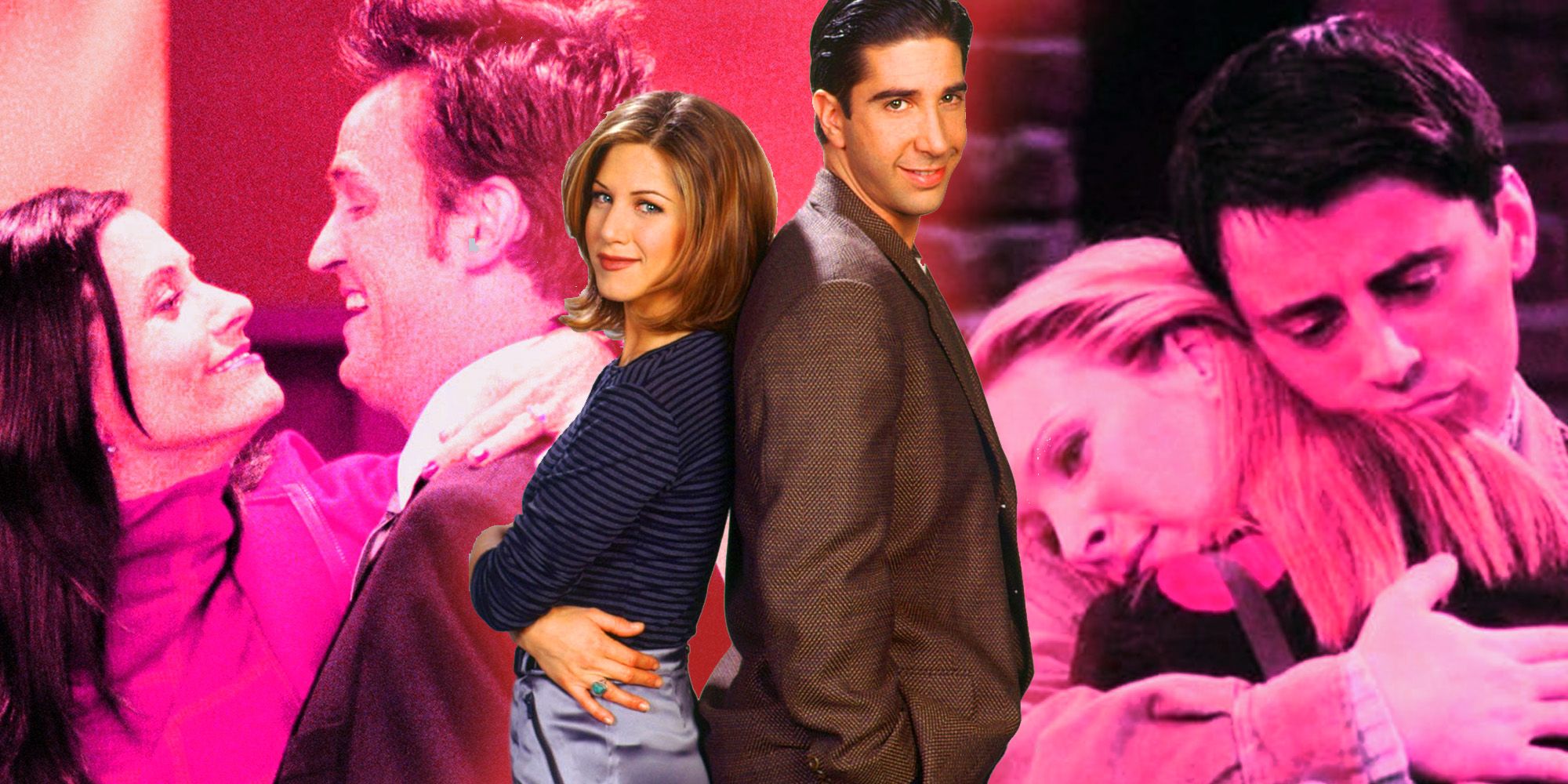 Chandler and Monica, Ross and Rachel, and Joey and Phoebe in Friends