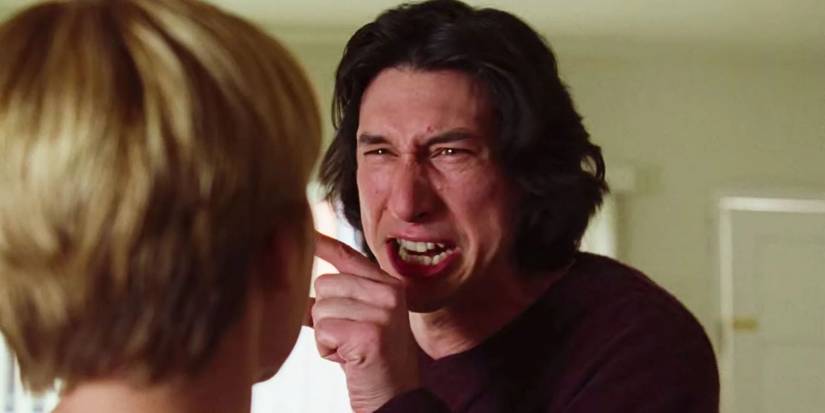 Charlie yelling, crying and pointing at his wife in Marriage Story